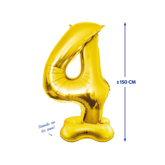 Paperdreams Folieballon met Standaard Cijfer 4 Goud - 150 cm