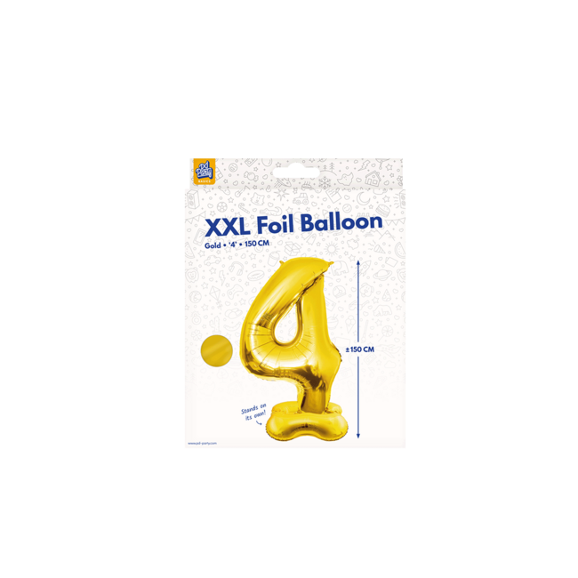 Folieballon met Standaard Cijfer 4 Goud - 150 cm