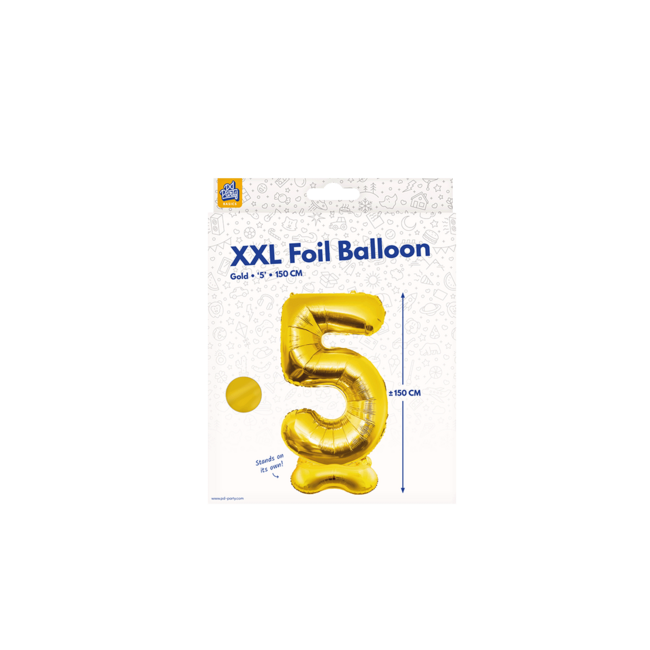 Folieballon met Standaard Cijfer 5 Goud - 150 cm