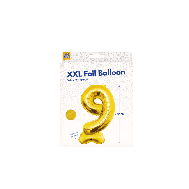 Folieballon met Standaard Cijfer 9 Goud - 150 cm