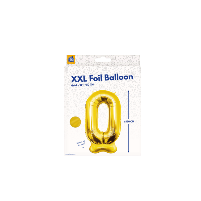 Folieballon met Standaard Cijfer 0 Goud - 150 cm