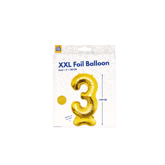 Folieballon met Standaard Cijfer 3 Goud - 150 cm