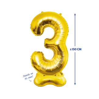 Paperdreams Folieballon met Standaard Cijfer 3 Goud - 150 cm