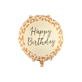 PartyDeco Folieballon Happy Birthday Luipaard  - 45cm