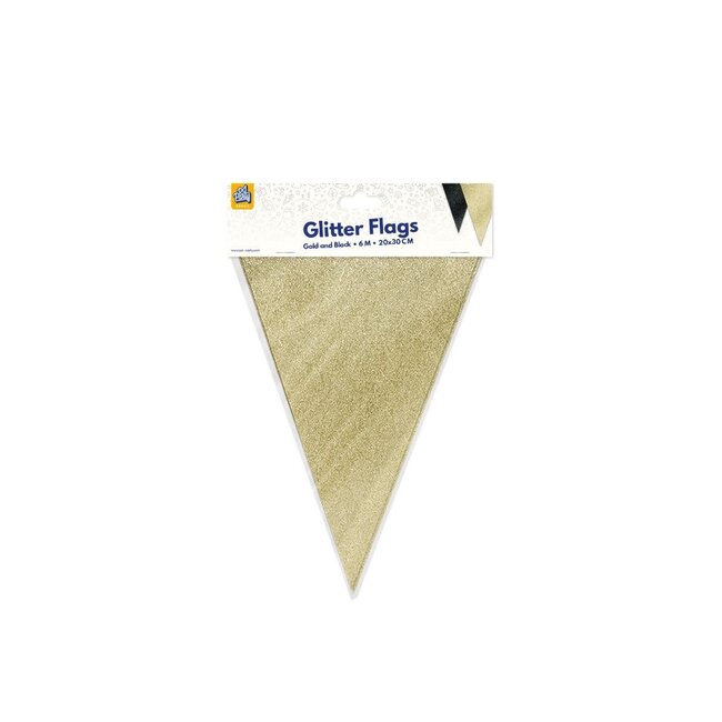 Sparkling Blackn & Gold Glitter Vlaggenlijn - 6 meter - 20x30cm