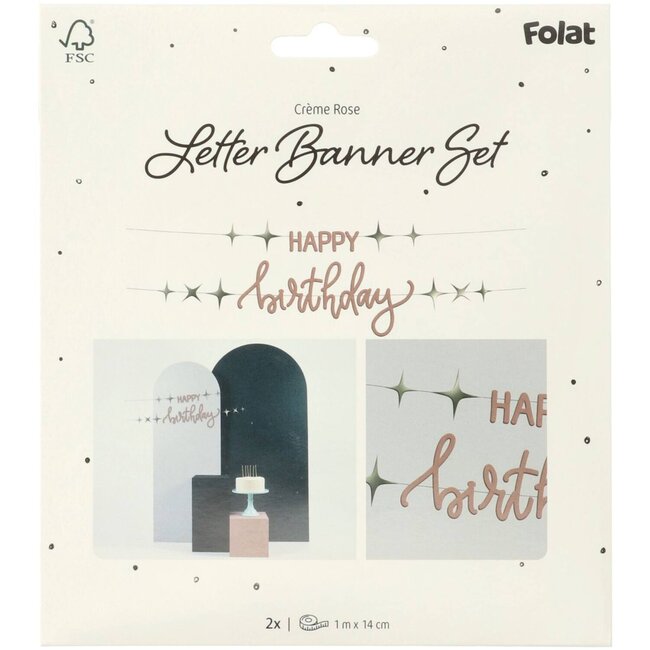 Crème Rose - Letterslinger - "Happy Birthday" - 1,5 meter