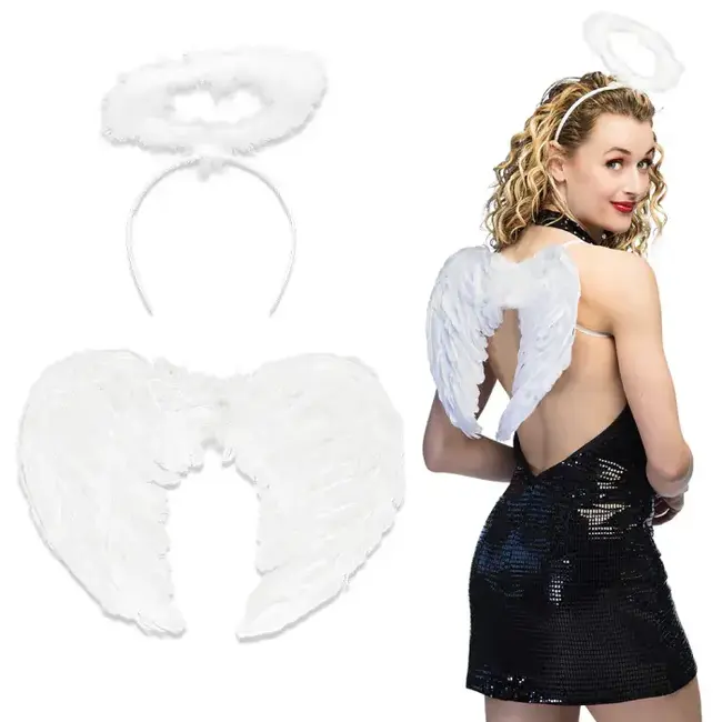 Set Engel Wit - Diadeem Halo en Vleugels