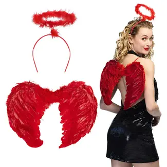 Boland Set Duivel Rood - Diadeem Halo en Vleugels