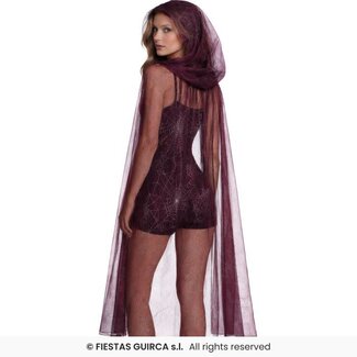 Guirca Transparante Cape Spinnenweb Rood - 130 cm