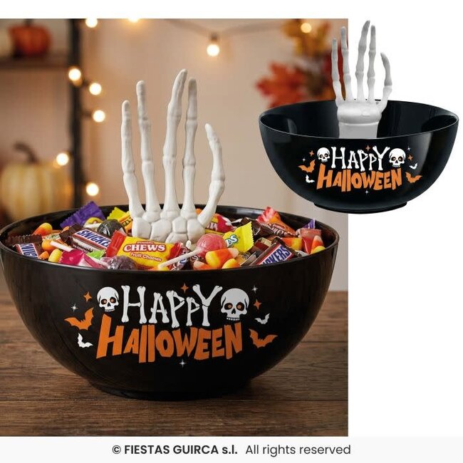 Happy Halloween Snoepschaal Met Skelethand – 25 cm