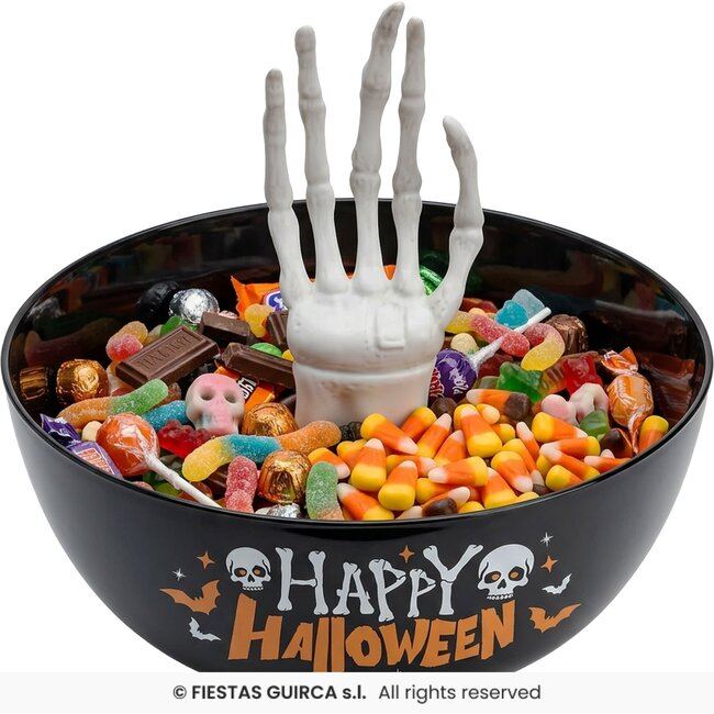 Happy Halloween Snoepschaal Met Skelethand – 25 cm