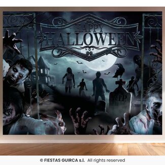 Fiesta Backdrop Happy Halloween - Zombies - 220 x 150 cm