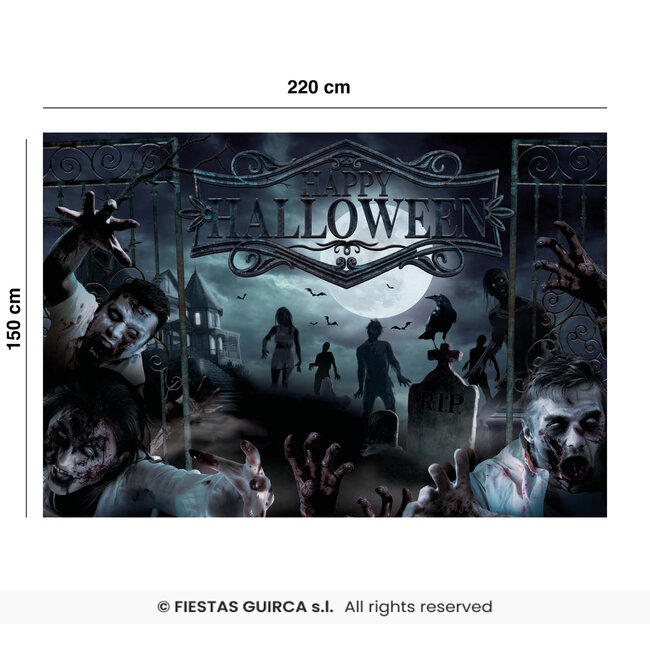 Backdrop Happy Halloween - Zombies - 220 x 150 cm