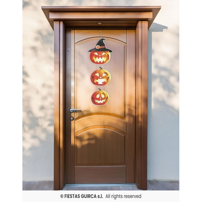 Houten Decoratie Bord Happy Halloween Pompoen - 64 cm - 3 delig