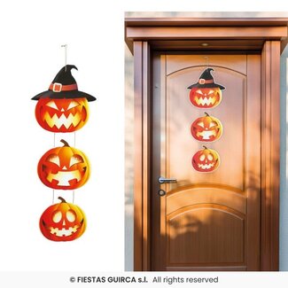 Fiesta Houten Decoratie Bord Happy Halloween Pompoen - 64 cm - 3 delig