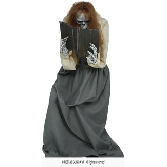 Fiesta Bewegende Skeletvrouw met Boek, Licht en Geluid – 130 cm