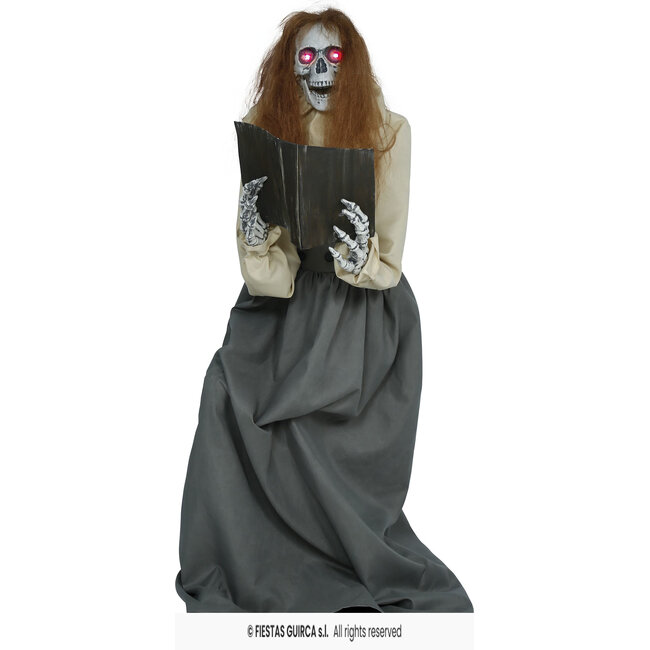 Bewegende Skeletvrouw met Boek, Licht en Geluid – 130 cm