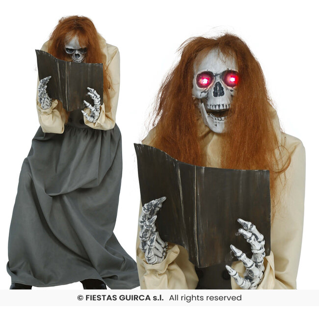 Bewegende Skeletvrouw met Boek, Licht en Geluid – 130 cm