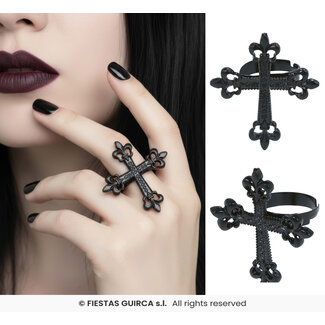 Guirca Ring met Gotisch Kruis - Metaal - 4 cm