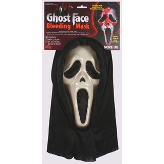 Partychimp Bloedend Ghost Face Masker met Capuchon + Pomp en Nepbloed Officiele Licentie