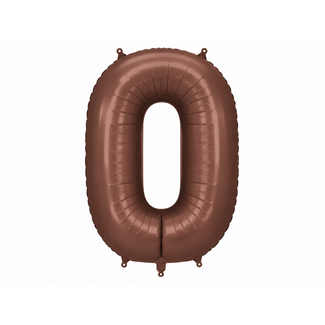 PartyDeco Folieballon Cijfer 0 Mokka - 86 cm