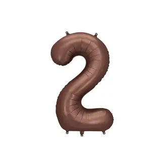 PartyDeco Folieballon Cijfer 2 Mokka - 86 cm