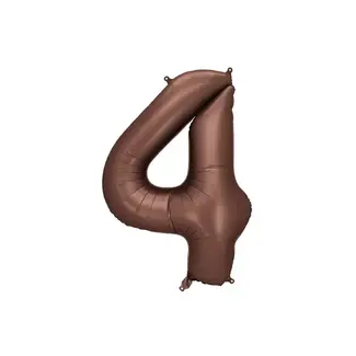 PartyDeco Folieballon Cijfer 4 Mokka - 86 cm