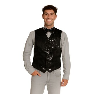 Partychimp Glitter Gillet met Strik - Zwart