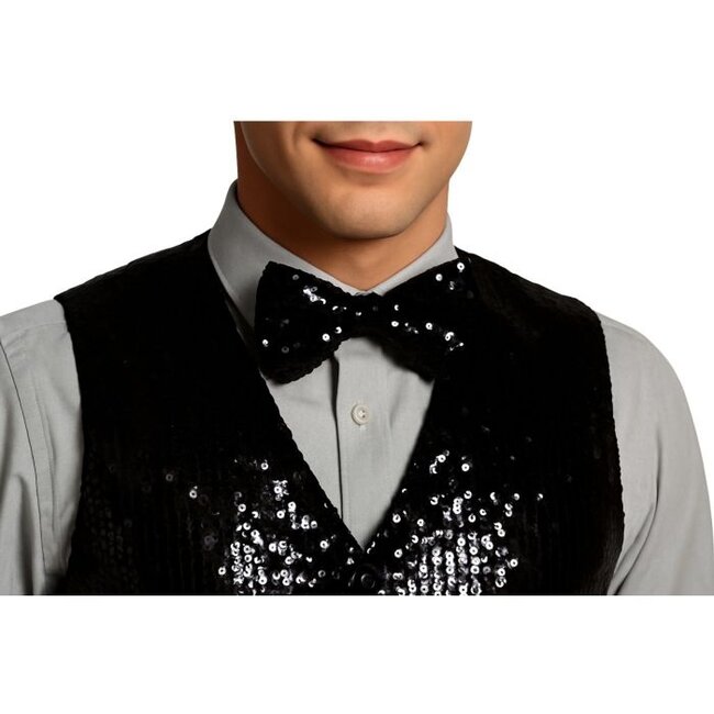 Glitter Gillet met Strik - Zwart
