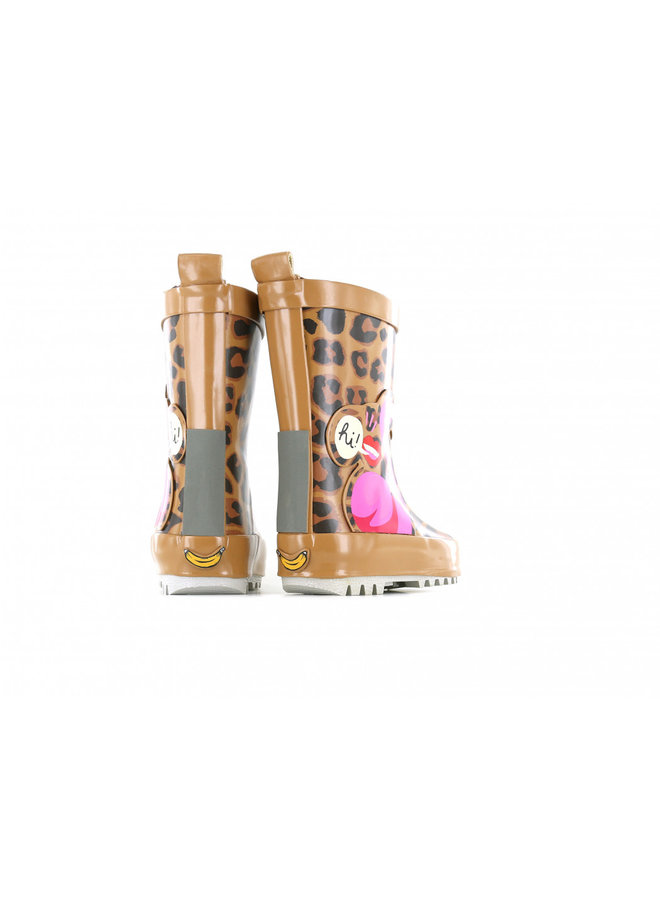 Go Bananas rain boot with leopard and flamingo print