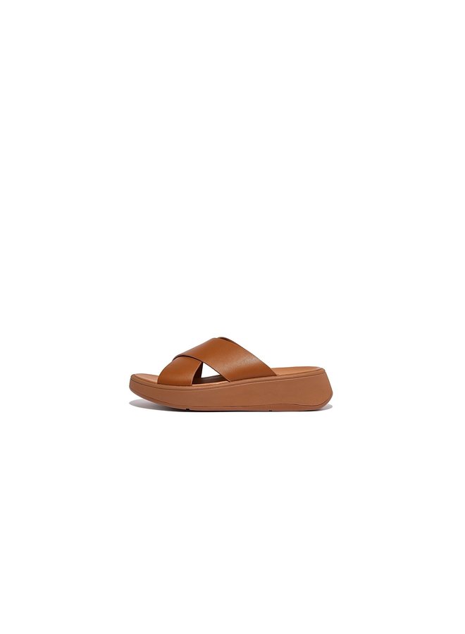 FitFlop Leather Flatform Cross Slides Light Tan