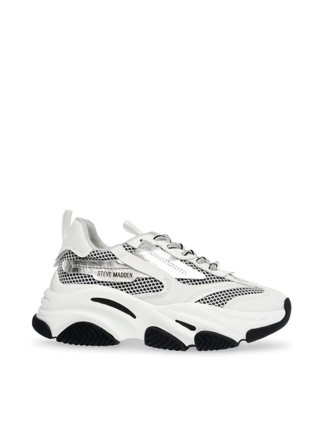 Steve Madden Possessoion Fabric/Synthetic Silver/White