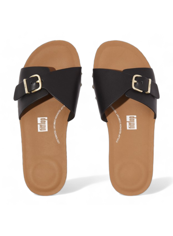 FitFlop IQushion Adjustable Buckle Slides Black