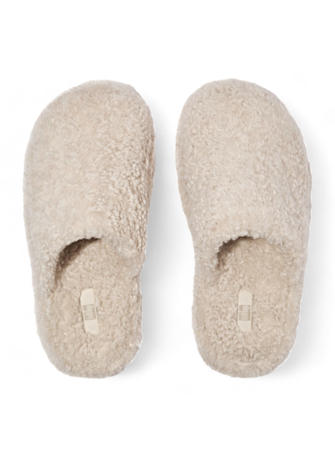 FitFlop Iqushion D-Luxe Padded Teddy Slipper Mules Milk Ice