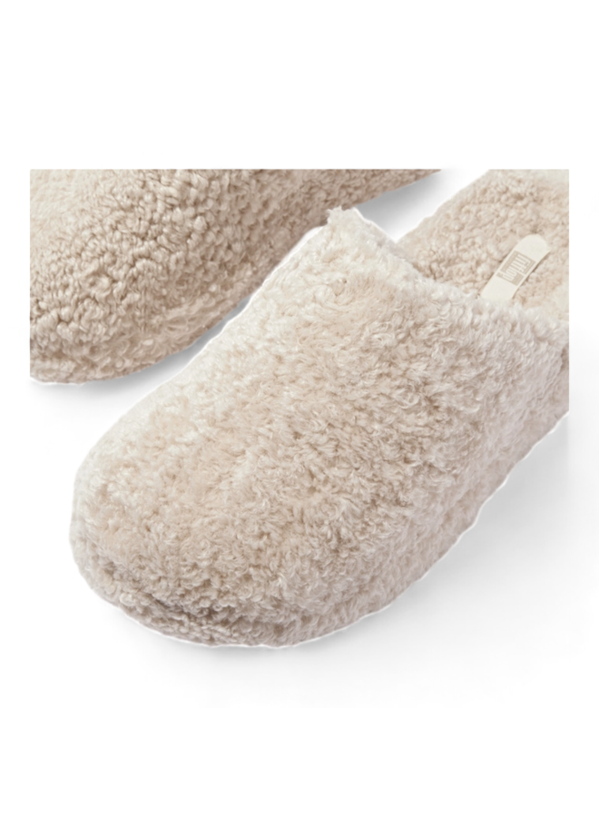 FitFlop Iqushion D-Luxe Padded Teddy Slipper Mules Milk Ice