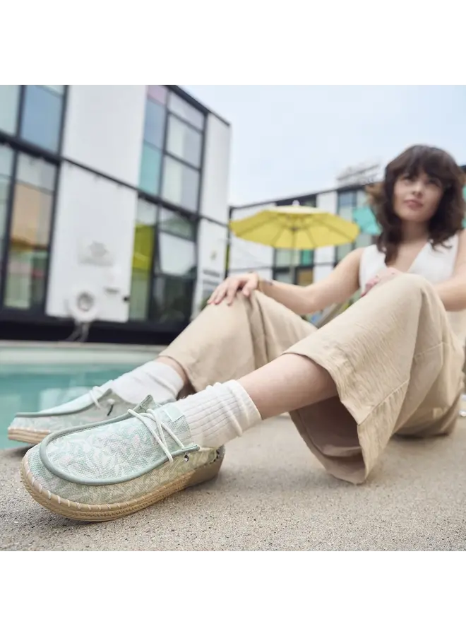 HEYDUDE Wendy Espadrille Retro Palm Celadon Green/White
