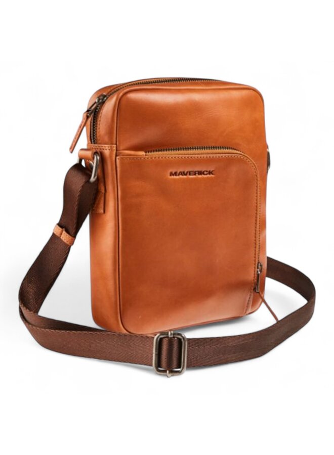 Maverick MAV-NM-817-25 New Men lederen schoudertas XS - Cognac