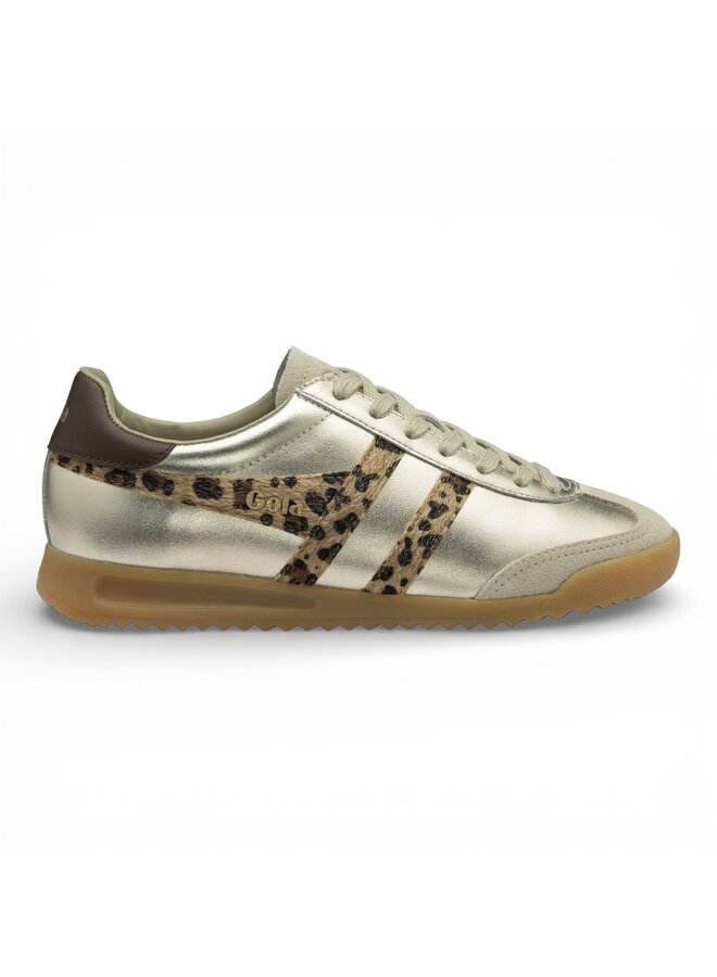 Gola CLB856YZ Women's Torpedo Glimmer Safari Trainer Gold/ Leopard/ Dark Brown