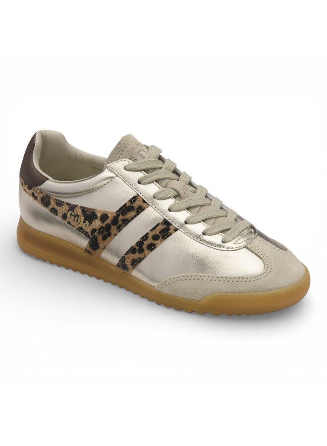 Gola CLB856YZ Women's Torpedo Glimmer Safari Trainer Gold/ Leopard/ Dark Brown