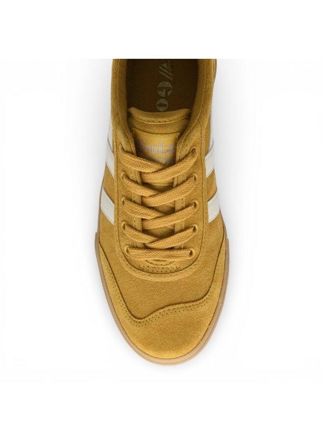 Gola CLB771YW Women's Badminton Suede Trainer Sun/Off White/Gum