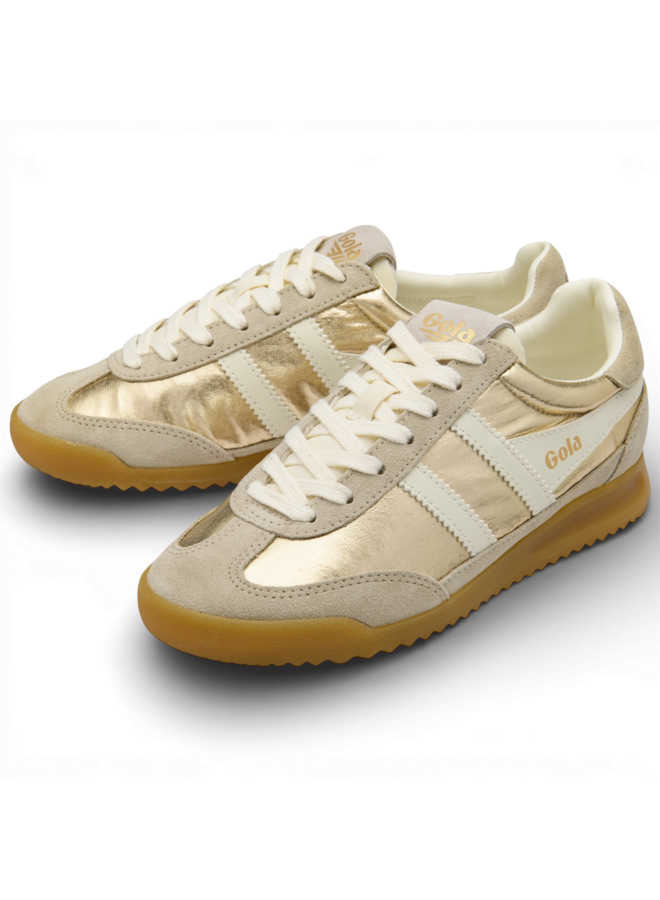 Gola CLB858YW Women's Firefly Metallic Trainer Gold/Off White