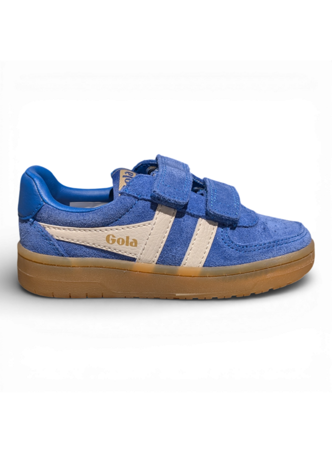 Gola Children's Hawk Suede Strap Trainer Marine Blue/Off White/Gum