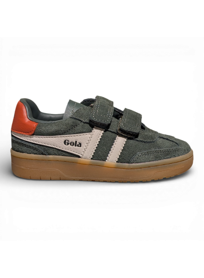 Gola Children's Viper Strap Trainer Dark Khaki/Off White/Moody Orange/Gum