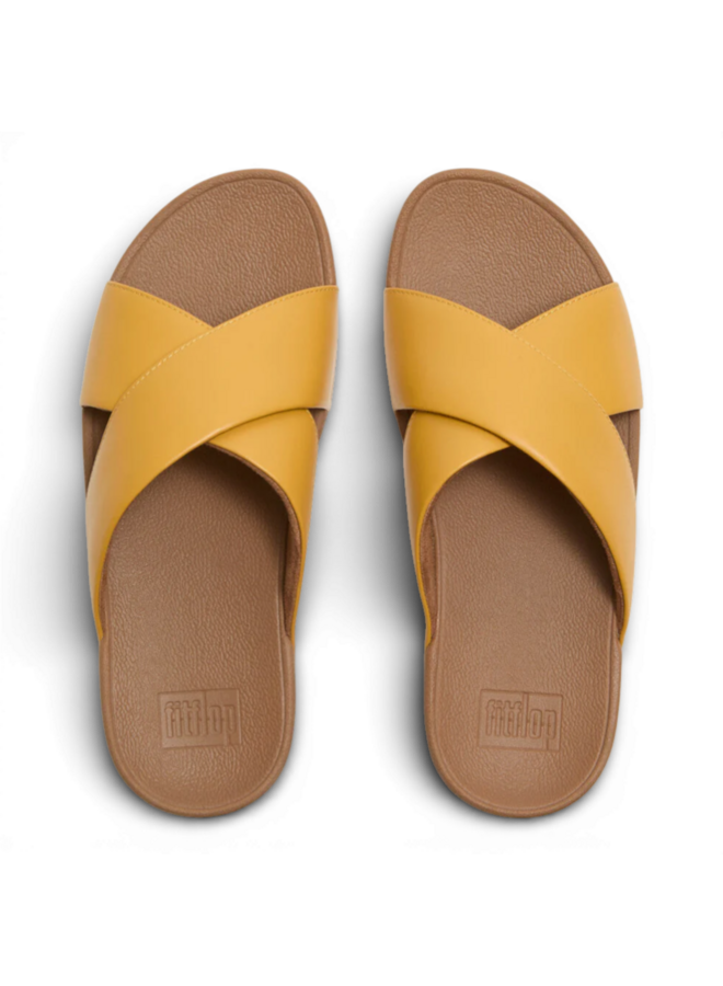 Fitflop Lulu Cross Slide Sandals Leather Turmeric