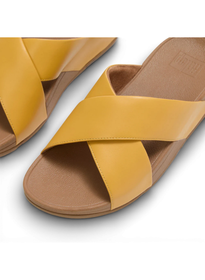Fitflop Lulu Cross Slide Sandals Leather Turmeric