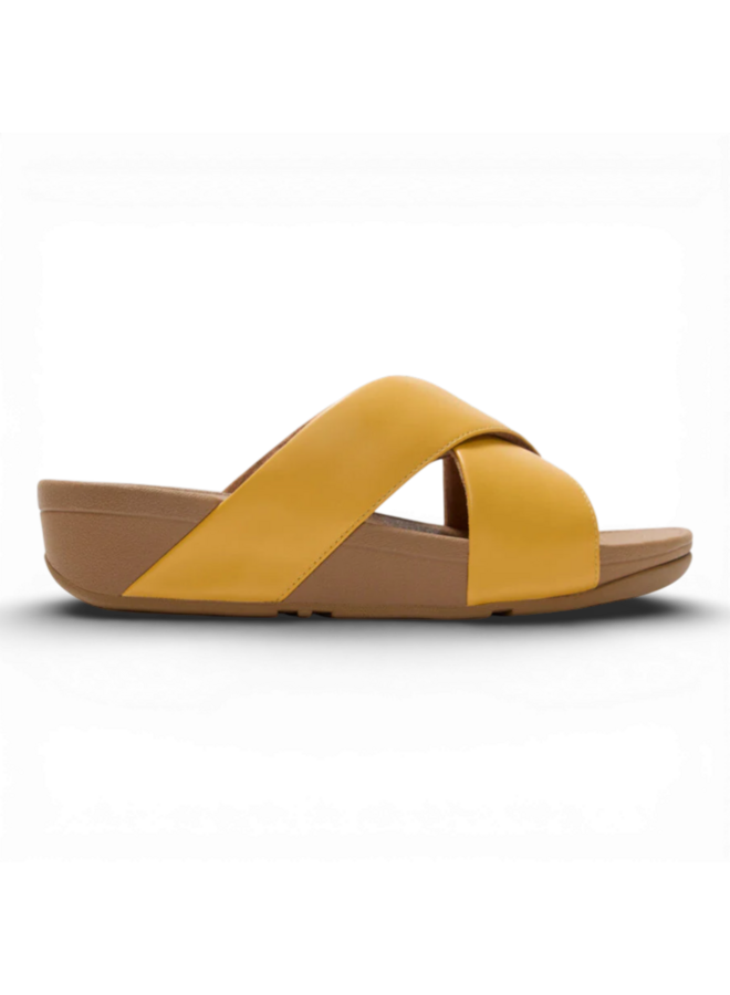 Fitflop Lulu Cross Slide Sandals Leather Turmeric