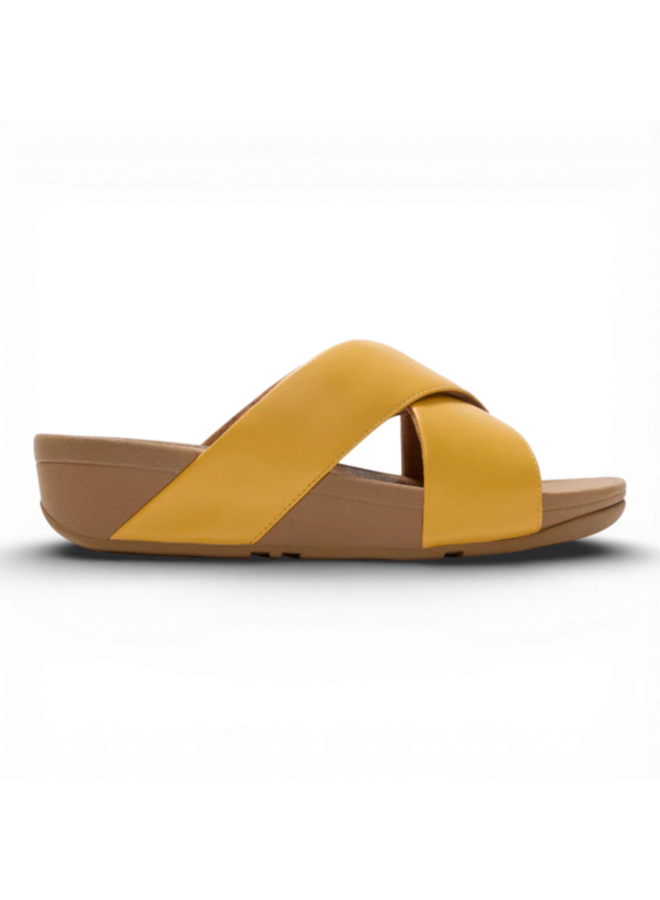 Fitflop Lulu Cross Slide Sandals Leather Turmeric