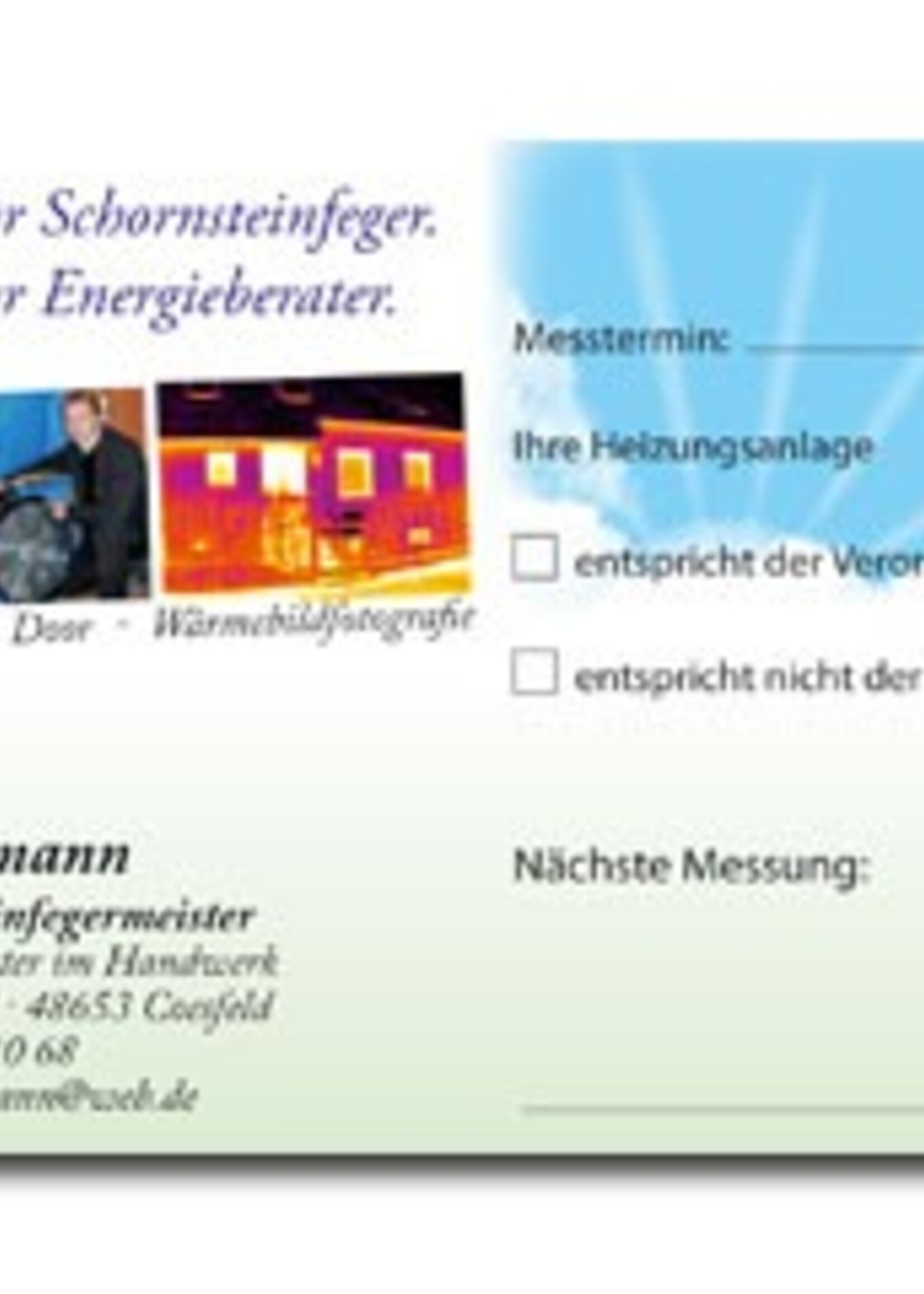 Kesselaufkleber "Schornsteinfeger" mit Eindruck der persönlichen Kontaktdaten