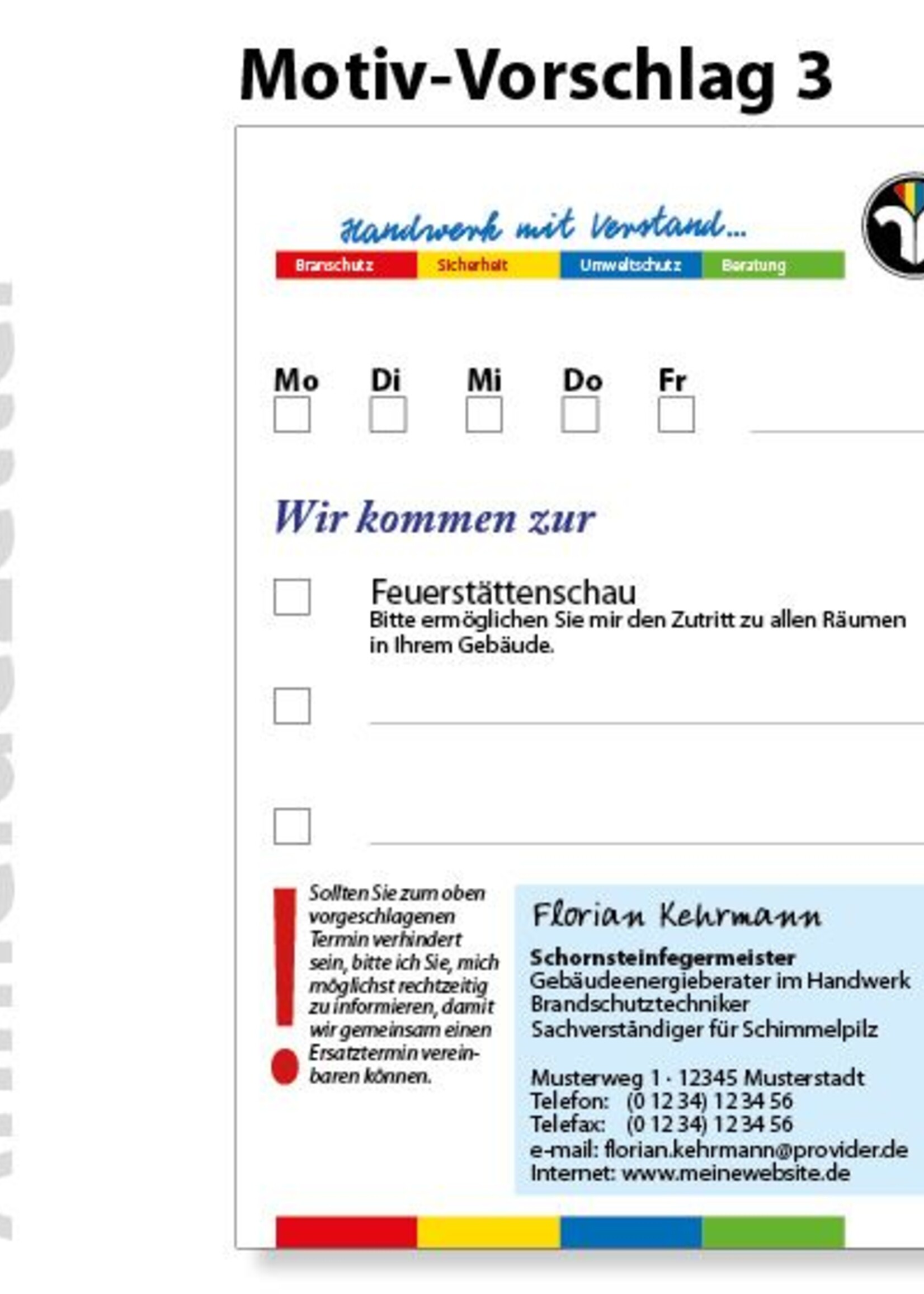 Anmeldezettel mit Eindruck - Feuerstättenschau