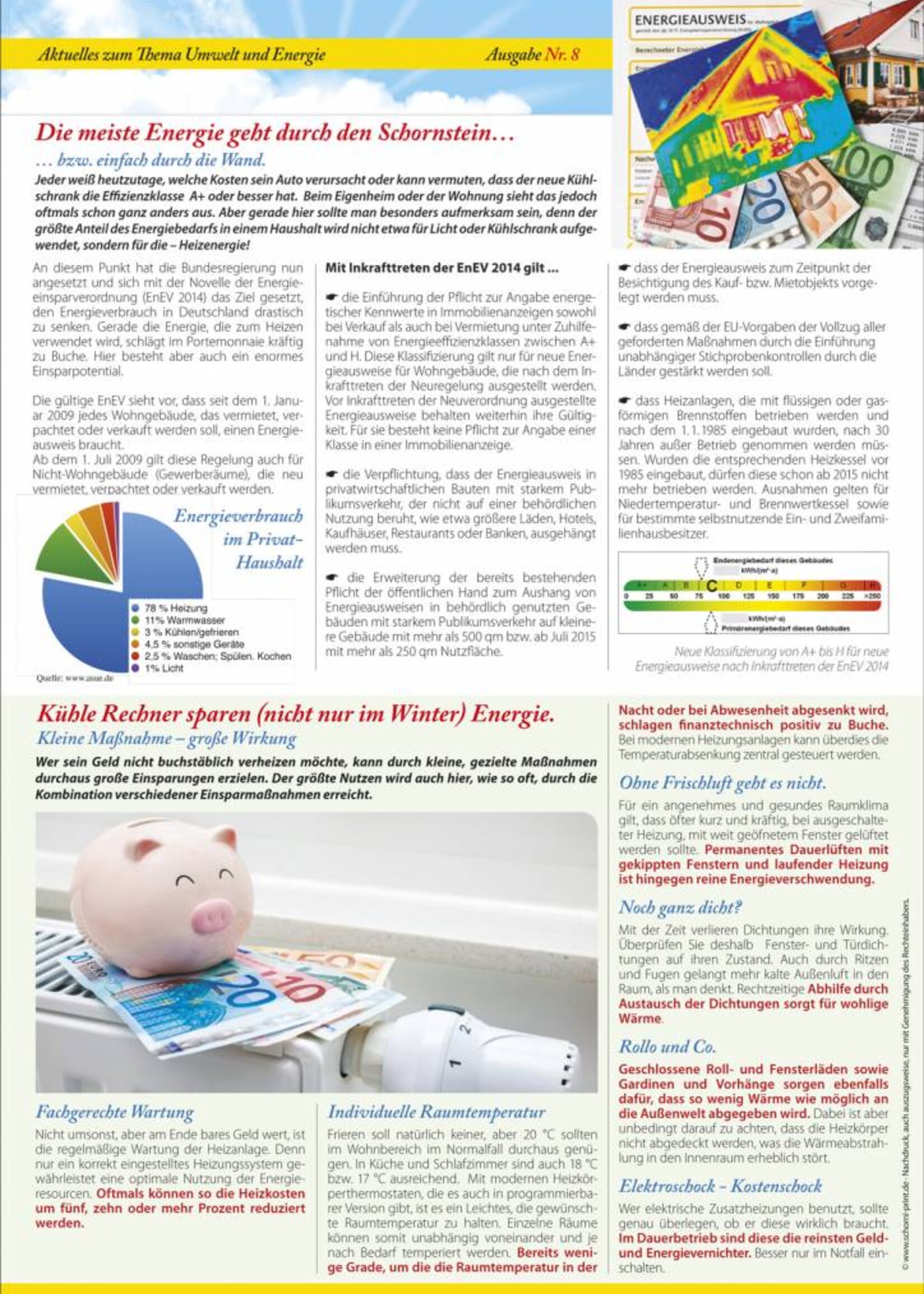 Umwelt & Energie Info 8 Version 1 Co-Melder, Wartung Gas Therme, EnEV 2014, Energiespartipps